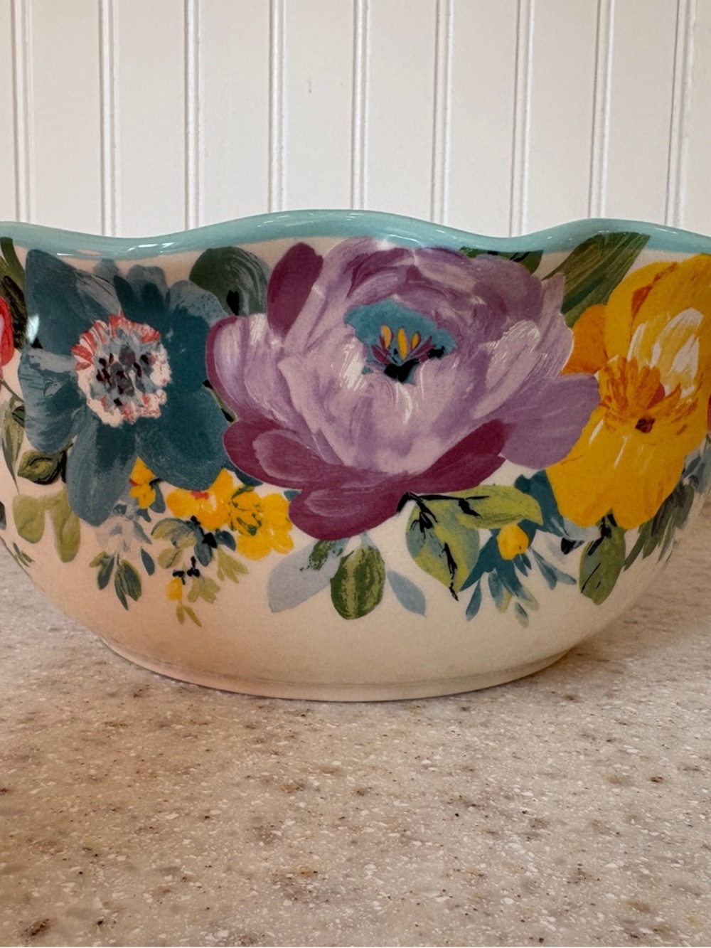 The Pioneer Woman Floral Serving Bowl in Teal, Purple, Yellow